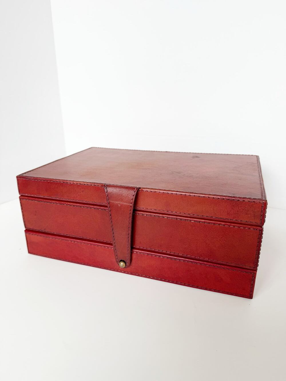 William Sheppe Leather Jewelry Box Case Brown Red Classic